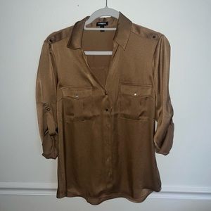 Express Camel Satin Button Up